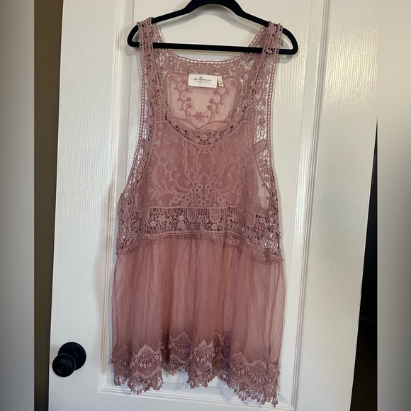 LaBellum Hillary Scott Lace Layering Tank XL Mauve/Dusty Rose Romantic Boho - Picture 1 of 4